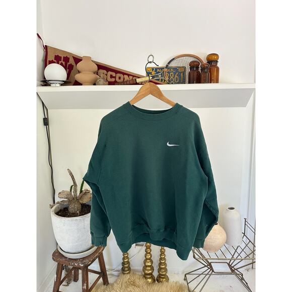 Vintage 90s Made in USA Earth Tone Green Nike Crewneck Sweatshirt Medium - Picture 1 of 13